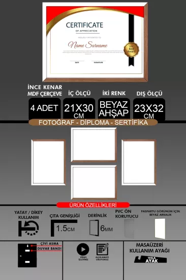 21x30 Çerçeve - İnce Çıtalı A4 Çerçeve