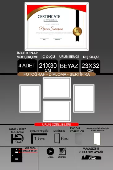21x30 Çerçeve - İnce Çıtalı A4 Çerçeve