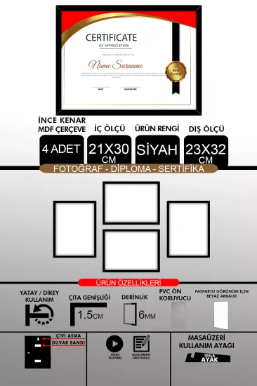 21x30 Çerçeve - İnce Çıtalı A4 Çerçeve