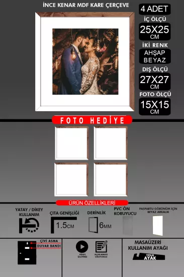 25x25 Çerçeve - İnce Çıtalı Çerçeve -Kare Çerçeve