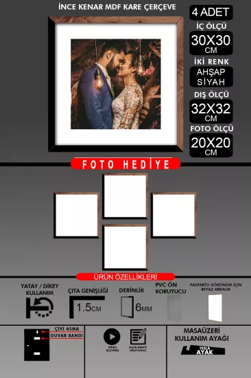 30x30 Çerçeve - İnce Çıtalı Çerçeve -Kare Çerçeve