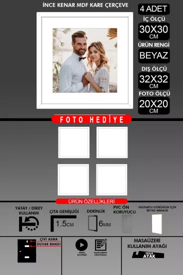 30x30 Çerçeve - İnce Çıtalı Çerçeve -Kare Çerçeve