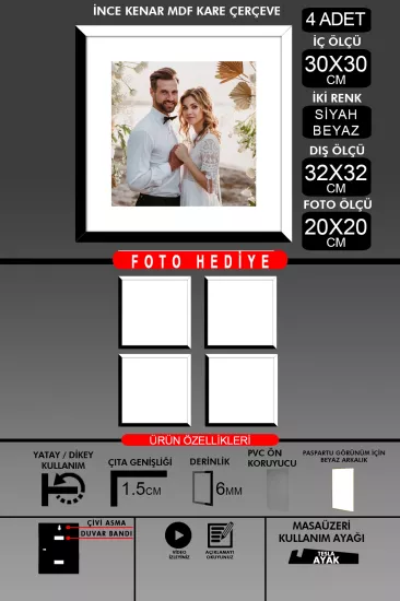 30x30 Çerçeve - İnce Çıtalı Çerçeve -Kare Çerçeve