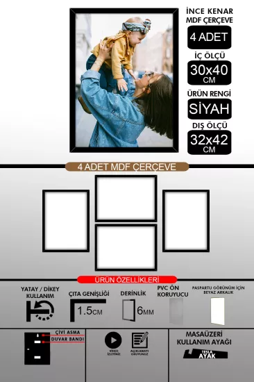 30x40 Çerçeve - İnce Çıtalı A3 Çerçeve 