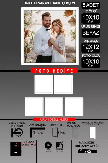 10X10 Çerçeve - İnce Çıtalı Çerçeve - Kare Çerçeve 