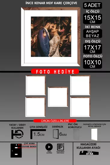 15x15 Çerçeve - İnce Çıtalı Çerçeve - Kare Çerçeve