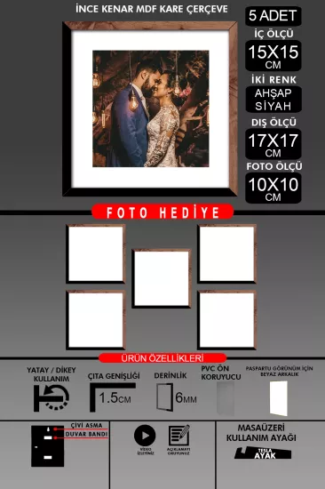 15x15 Çerçeve - İnce Çıtalı Çerçeve - Kare Çerçeve