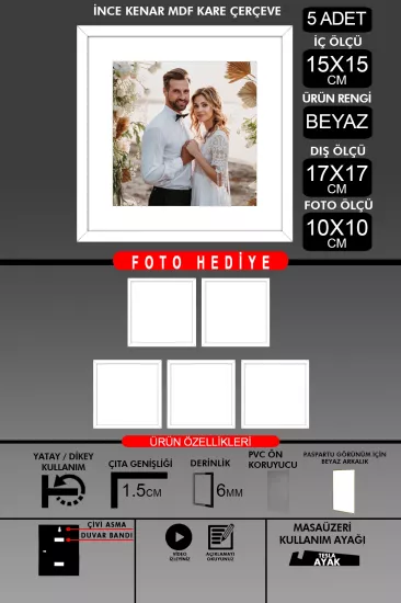 15x15 Çerçeve - İnce Çıtalı Çerçeve - Kare Çerçeve