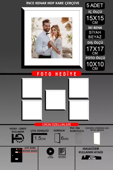 15x15 Çerçeve - İnce Çıtalı Çerçeve - Kare Çerçeve