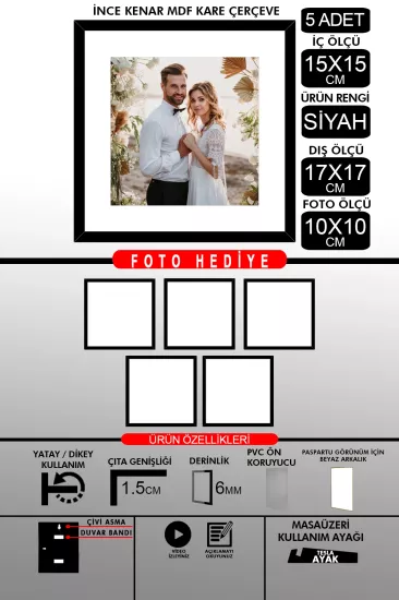 15x15 Çerçeve - İnce Çıtalı Çerçeve - Kare Çerçeve