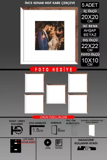 20x20 Çerçeve - İnce Çıtalı Çerçeve - Kare Çerçeve