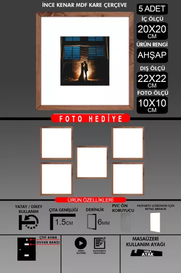 20x20 Çerçeve - İnce Çıtalı Çerçeve - Kare Çerçeve
