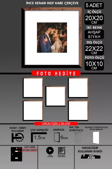 20x20 Çerçeve - İnce Çıtalı Çerçeve - Kare Çerçeve