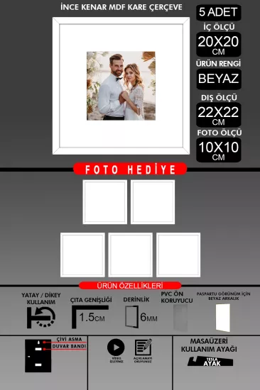 20x20 Çerçeve - İnce Çıtalı Çerçeve - Kare Çerçeve