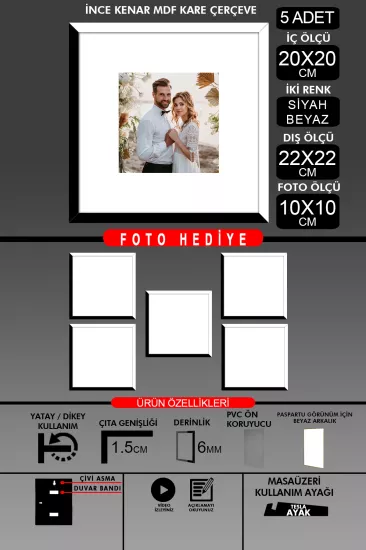 20x20 Çerçeve - İnce Çıtalı Çerçeve - Kare Çerçeve