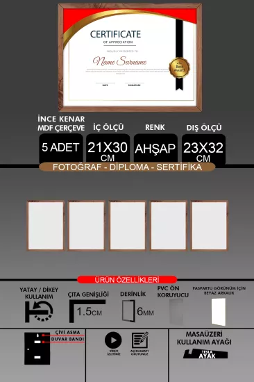 21x30 Çerçeve - İnce Çıtalı A4 Çerçeve
