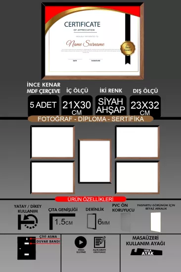 21x30 Çerçeve - İnce Çıtalı A4 Çerçeve