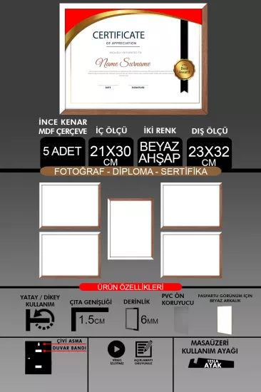 21x30 Çerçeve - İnce Çıtalı A4 Çerçeve