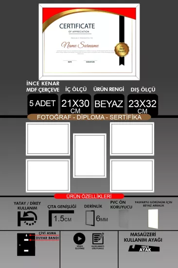 21x30 Çerçeve - İnce Çıtalı A4 Çerçeve