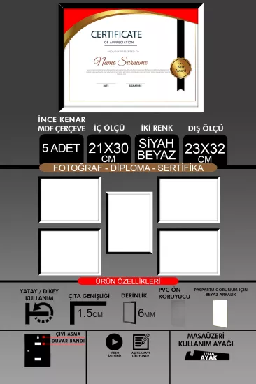 21x30 Çerçeve - İnce Çıtalı A4 Çerçeve