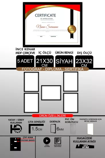 21x30 Çerçeve - İnce Çıtalı A4 Çerçeve