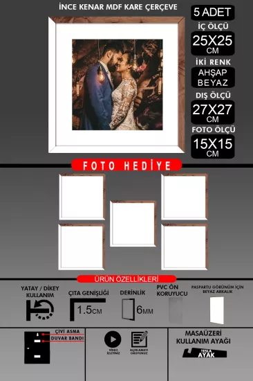 25x25 Çerçeve - İnce Çıtalı Çerçeve -Kare Çerçeve