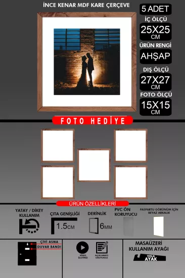 25x25 Çerçeve - İnce Çıtalı Çerçeve -Kare Çerçeve