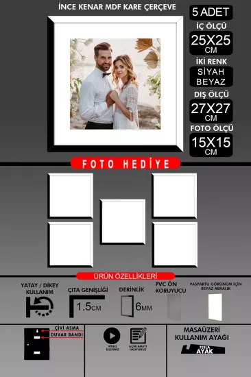 25x25 Çerçeve - İnce Çıtalı Çerçeve -Kare Çerçeve