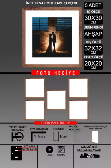 30x30 Çerçeve - İnce Çıtalı Çerçeve -Kare Çerçeve