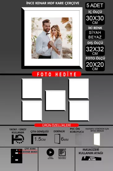 30x30 Çerçeve - İnce Çıtalı Çerçeve -Kare Çerçeve