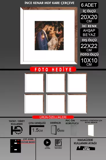 20x20 Çerçeve - İnce Çıtalı Çerçeve - Kare Çerçeve