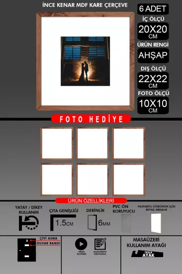20x20 Çerçeve - İnce Çıtalı Çerçeve - Kare Çerçeve