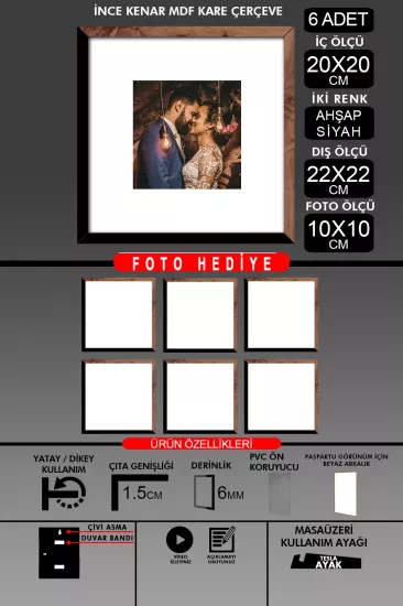 20x20 Çerçeve - İnce Çıtalı Çerçeve - Kare Çerçeve