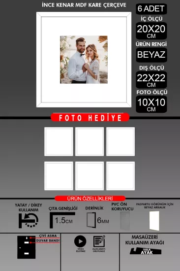 20x20 Çerçeve - İnce Çıtalı Çerçeve - Kare Çerçeve