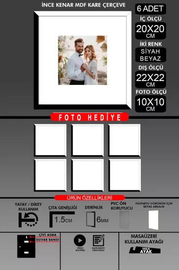 20x20 Çerçeve - İnce Çıtalı Çerçeve - Kare Çerçeve