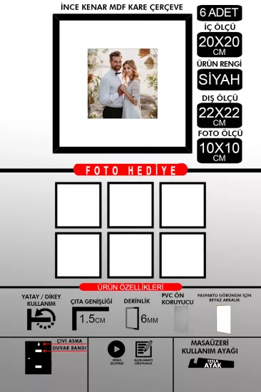 20x20 Çerçeve - İnce Çıtalı Çerçeve - Kare Çerçeve