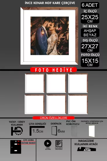 25x25 Çerçeve - İnce Çıtalı Çerçeve -Kare Çerçeve