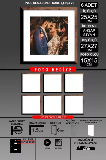 25x25 Çerçeve - İnce Çıtalı Çerçeve -Kare Çerçeve