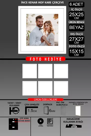 25x25 Çerçeve - İnce Çıtalı Çerçeve -Kare Çerçeve