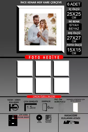 25x25 Çerçeve - İnce Çıtalı Çerçeve -Kare Çerçeve