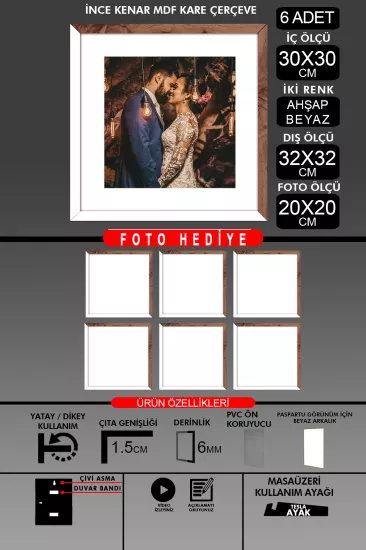  30x30 Çerçeve - İnce Çıtalı Çerçeve -Kare Çerçeve