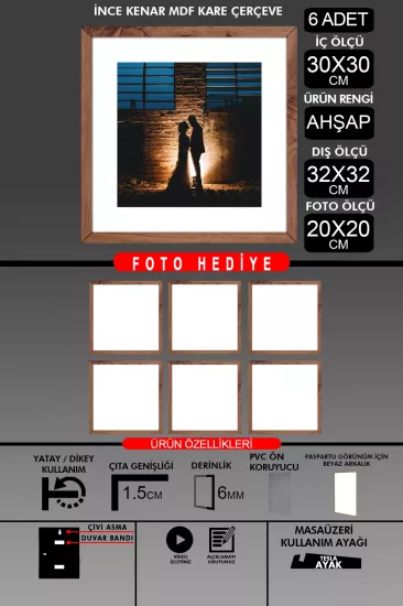  30x30 Çerçeve - İnce Çıtalı Çerçeve -Kare Çerçeve