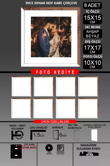 15x15 Çerçeve - İnce Çıtalı Çerçeve - Kare Çerçeve 