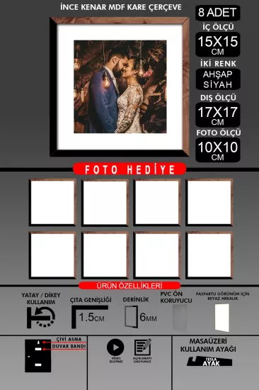 15x15 Çerçeve - İnce Çıtalı Çerçeve - Kare Çerçeve 