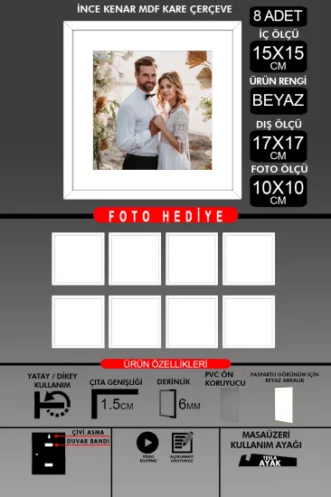 15x15 Çerçeve - İnce Çıtalı Çerçeve - Kare Çerçeve 