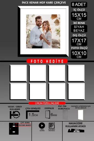 15x15 Çerçeve - İnce Çıtalı Çerçeve - Kare Çerçeve 