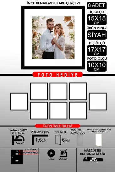 15x15 Çerçeve - İnce Çıtalı Çerçeve - Kare Çerçeve 
