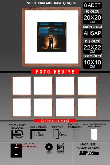 20x20 Çerçeve - İnce Çıtalı Çerçeve - Kare Çerçeve 