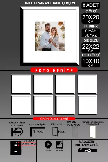 20x20 Çerçeve - İnce Çıtalı Çerçeve - Kare Çerçeve 