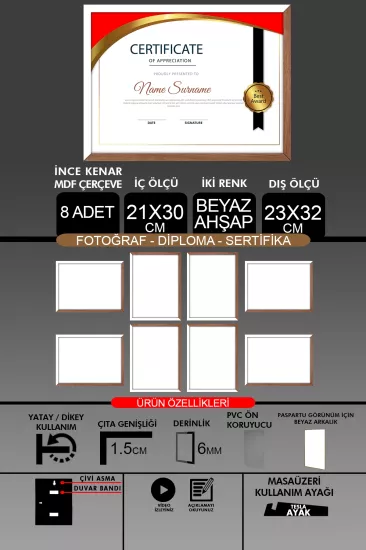 21x30 Çerçeve - İnce Çıtalı Çerçeve